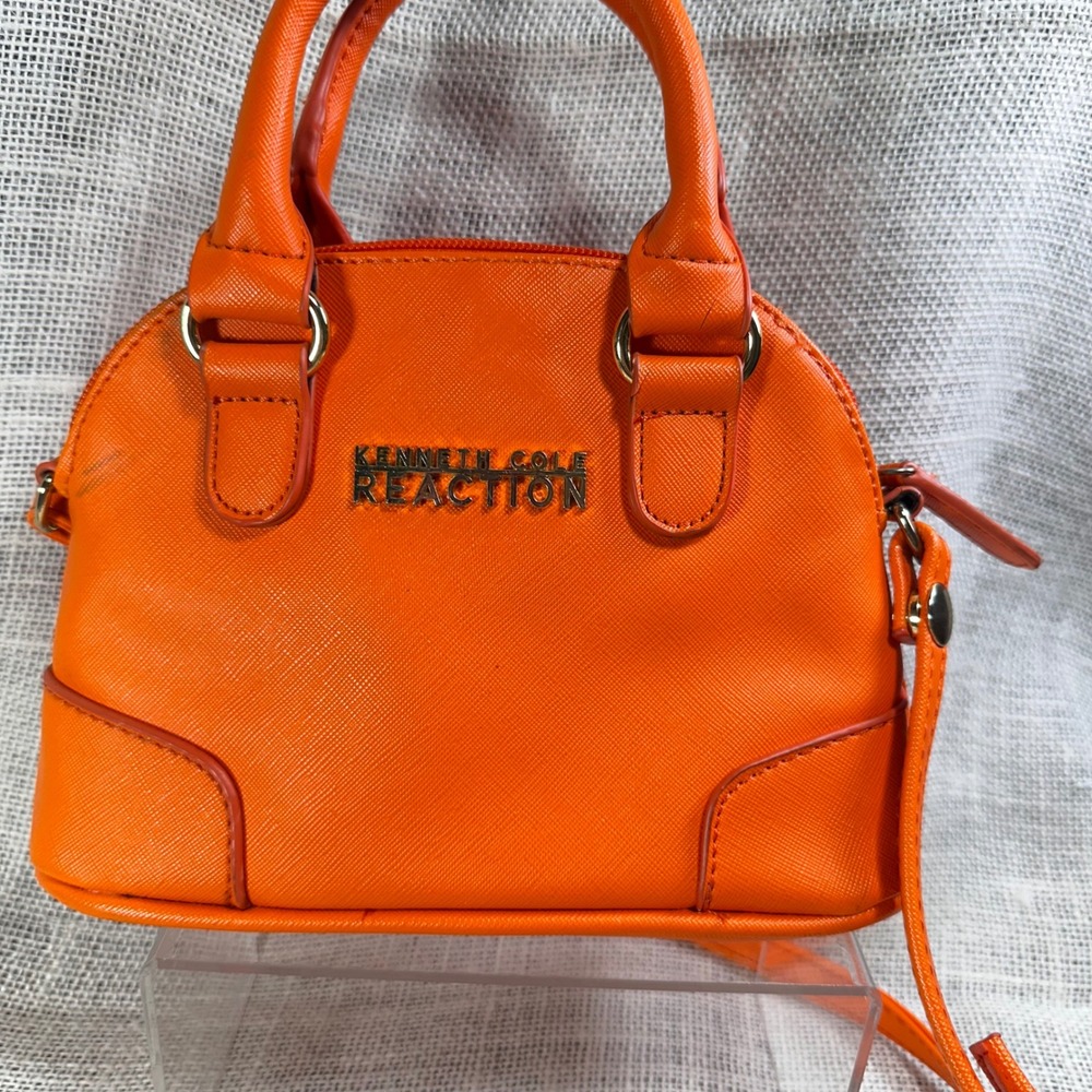 Kenneth Cole Reaction Orange‎ Mini Dome Satchel Crossbody Bag Removable Strap
